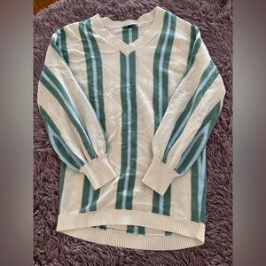 Wild Fable Green and Cream Striped Sweater